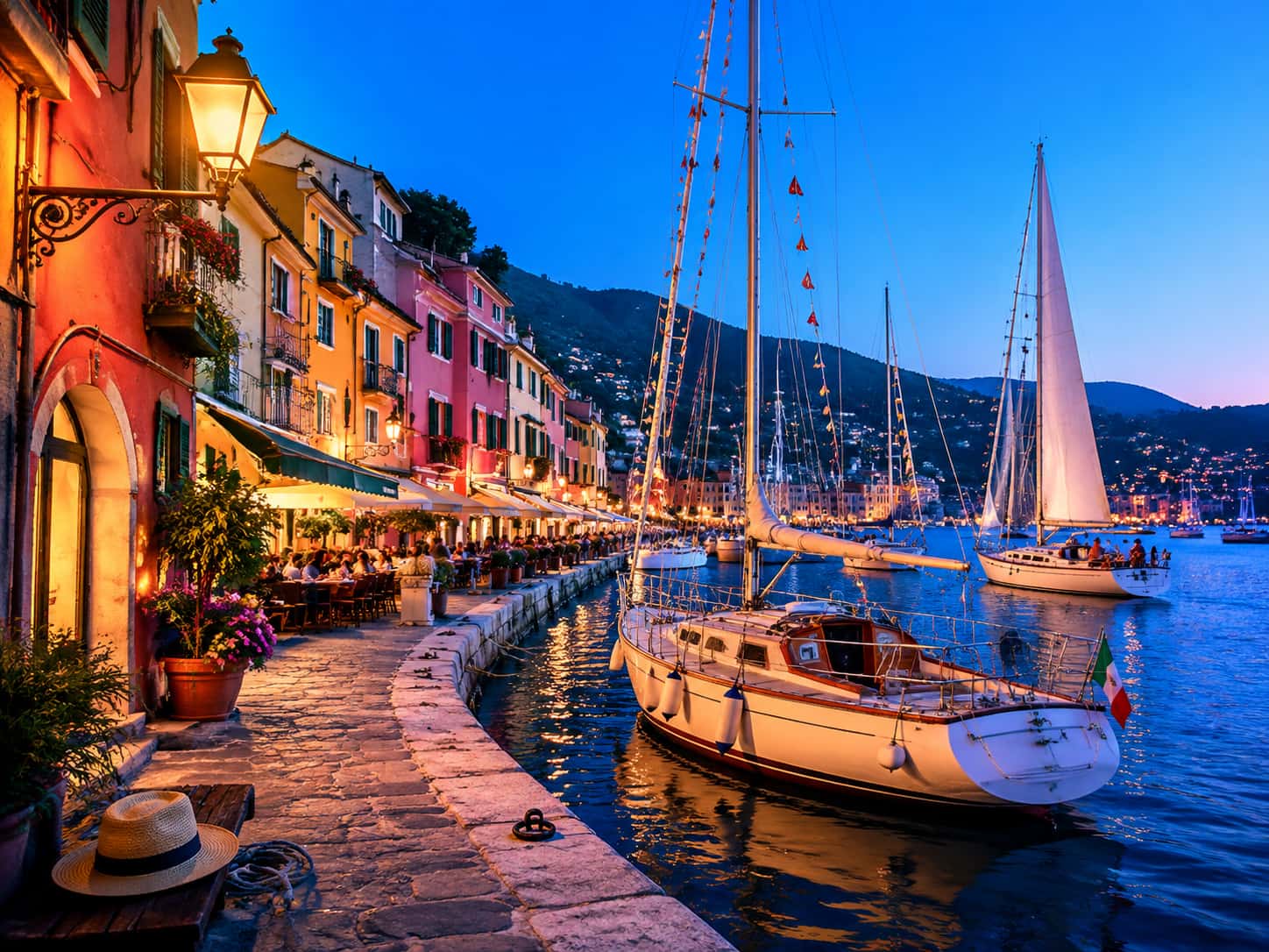 Sailing Boats at Blue Hour Under Clear Skies